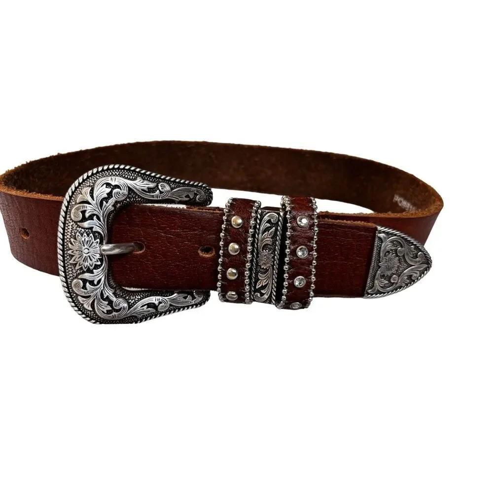3D embossed silver / leather belt girls belt